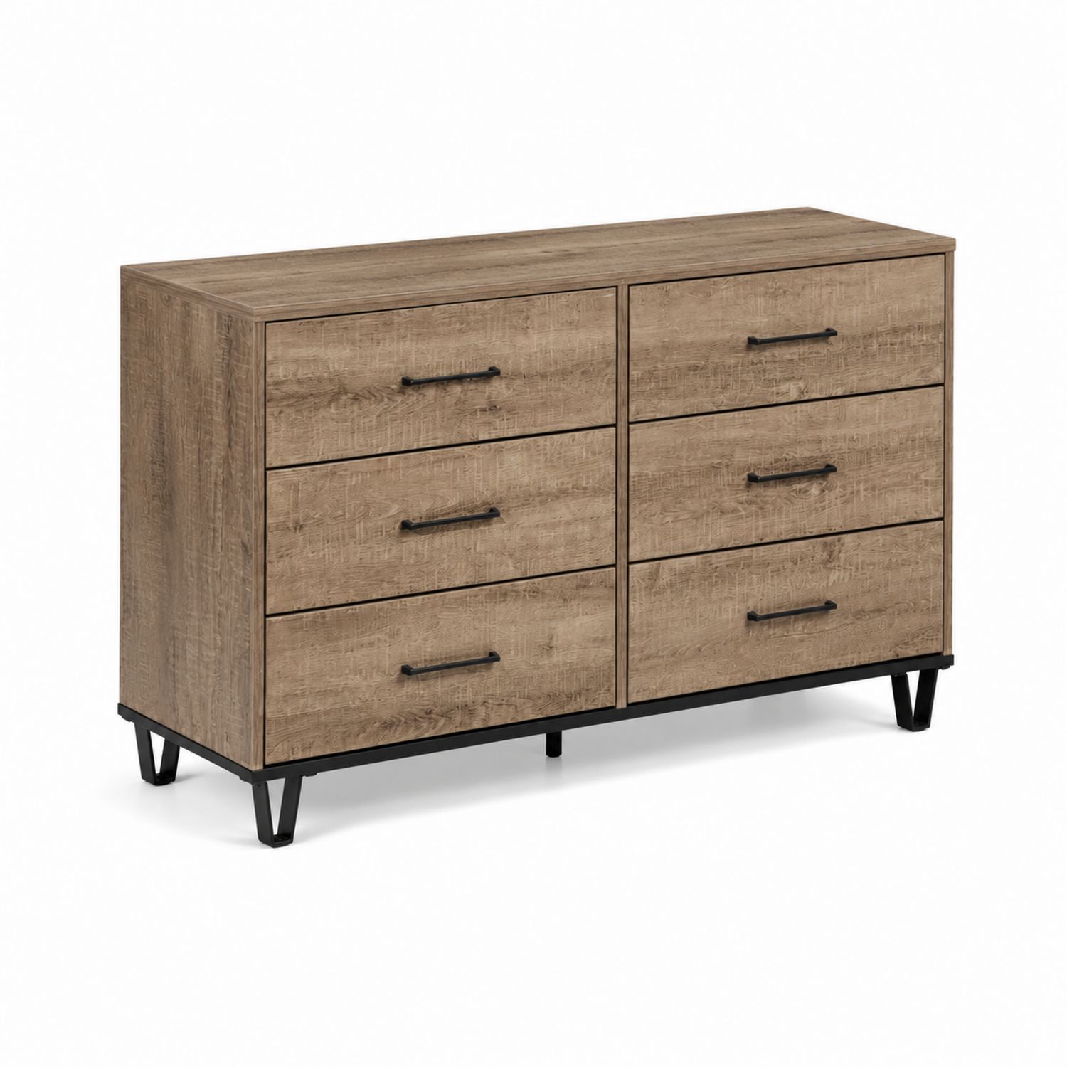 Cassettiera in Legno MDF e Metallo Marrone 6 Cassetti