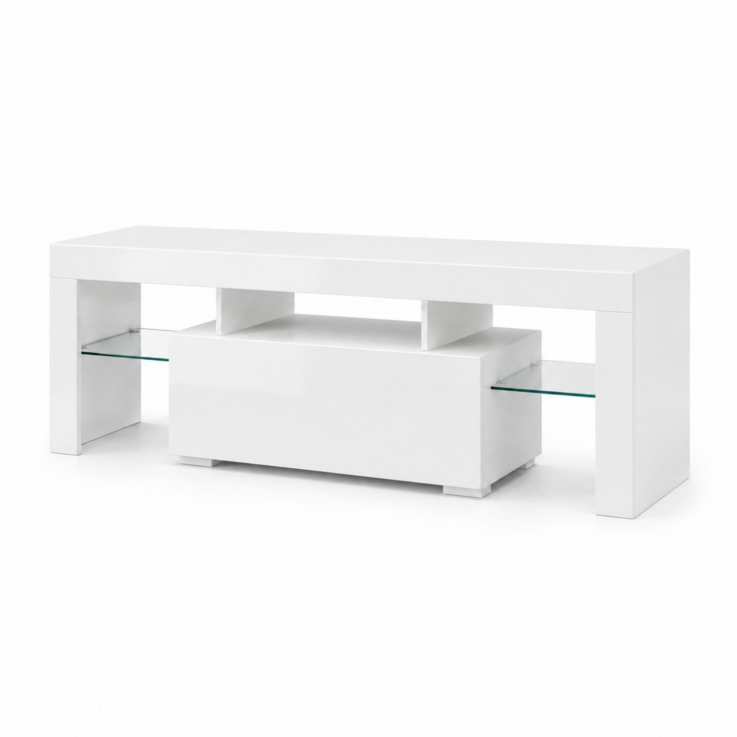 Mobile TV Bianco con Ripiano in Vetro Temperato