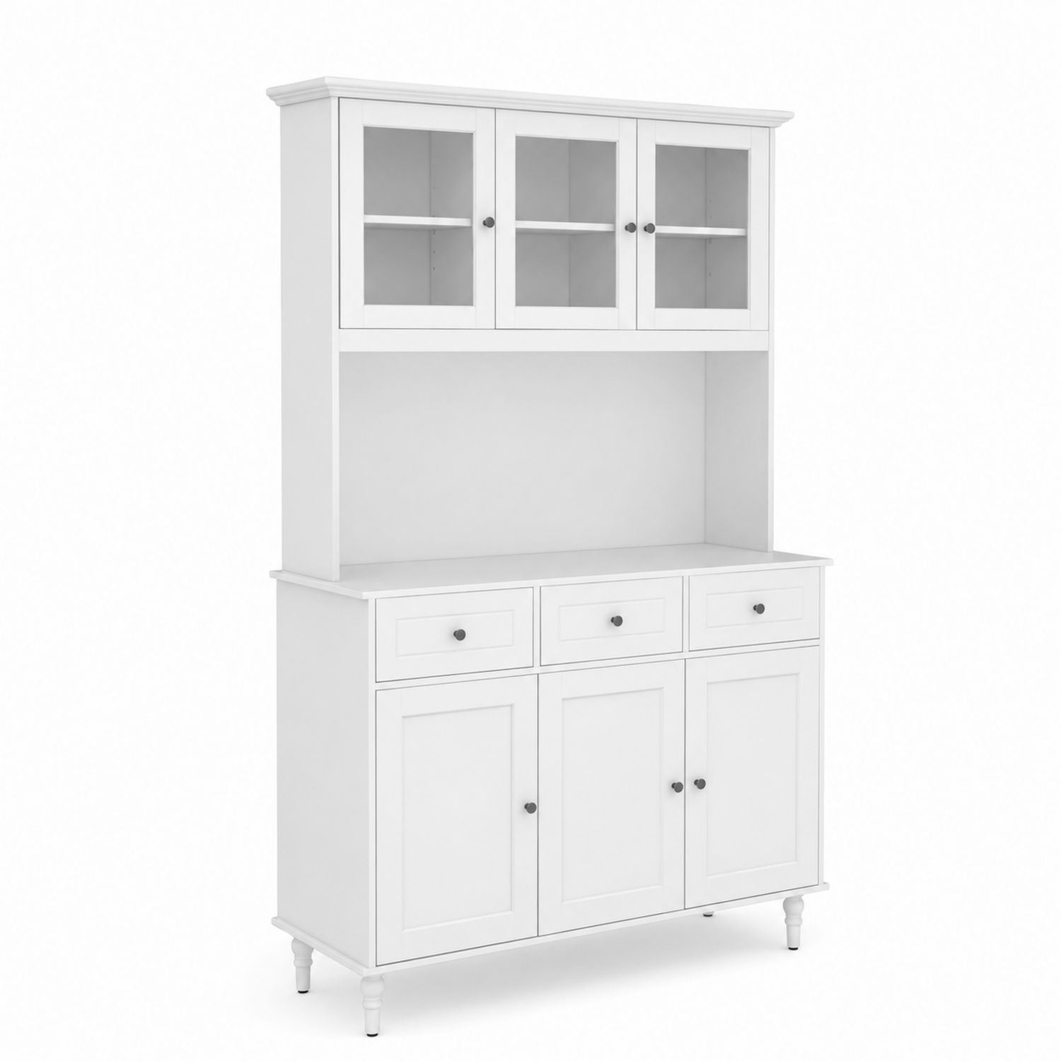 Credenza in legno bianco con ante in vetro temperato e cassetti
