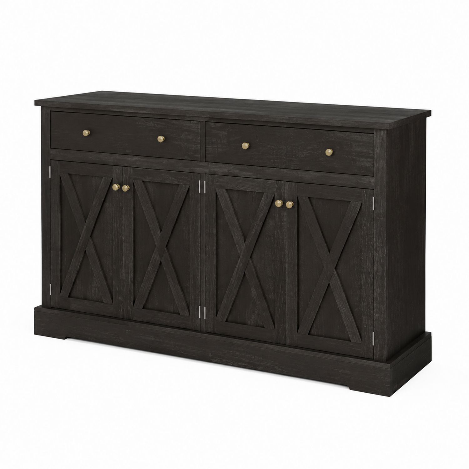 Credenza in Legno di Abete Nero con 4 Porte e 2 Cassetti