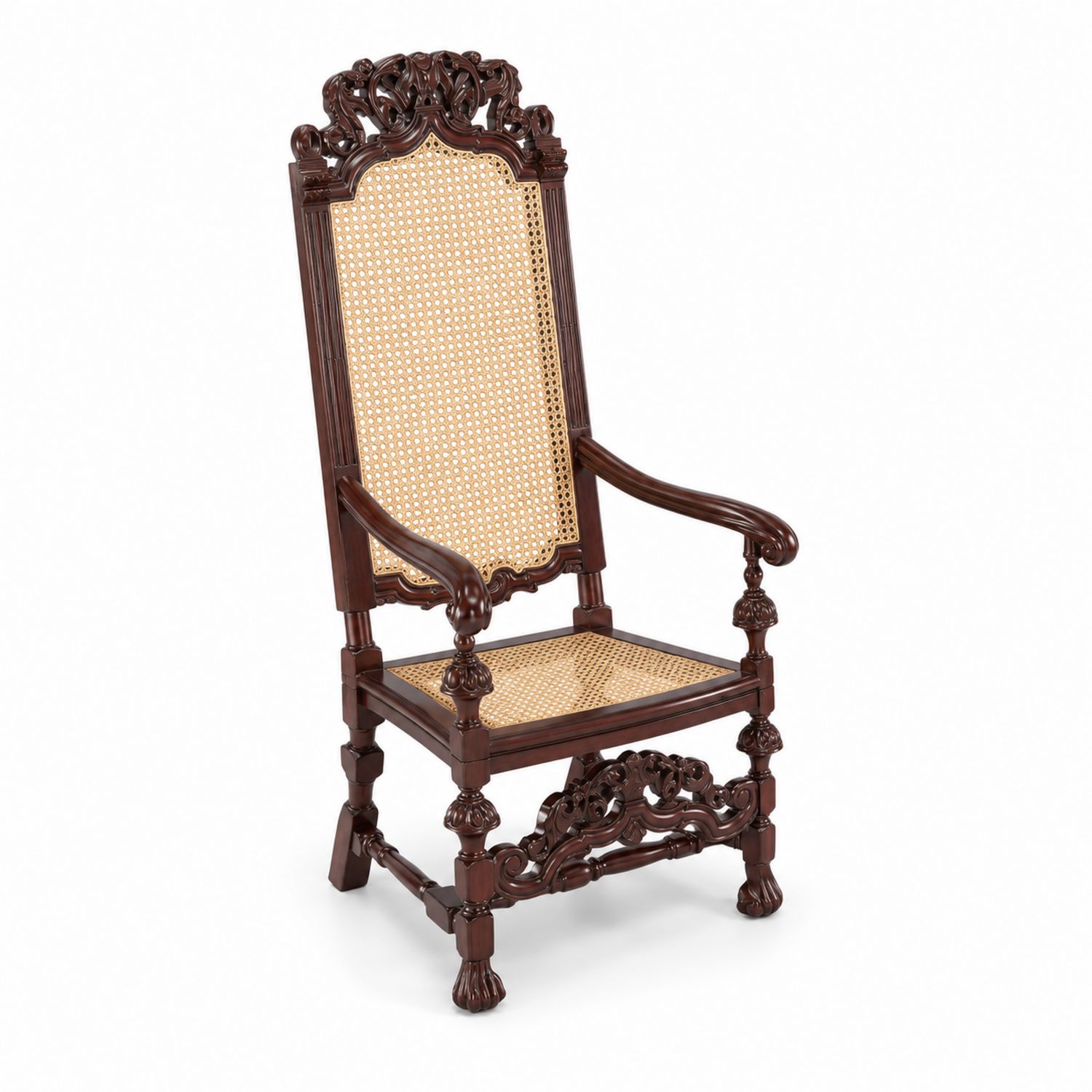 Sedia in Mogano e Rattan Naturale Marrone H120 cm
