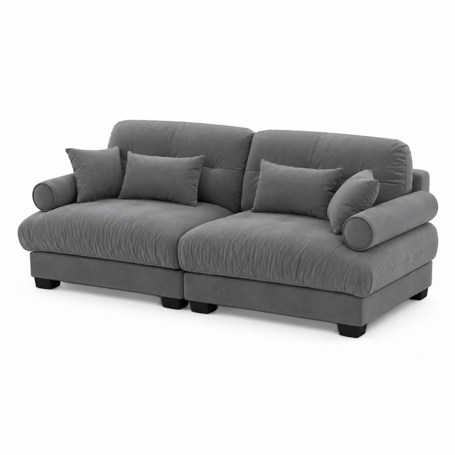 Divano modulare in tessuto grigio con cuscini 200x95x90 cm