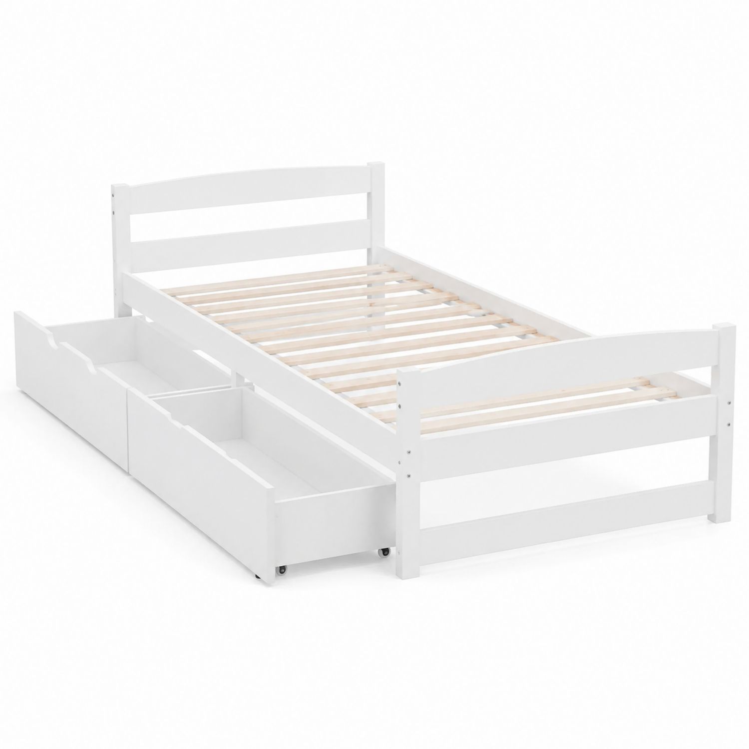 Letto singolo in legno massello di pino con cassetti 200x90 cm