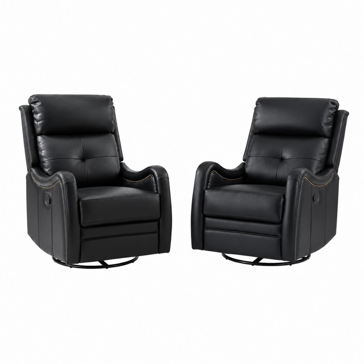 Set di 2 Poltrone Reclinabili Girevoli in Pelle Sintetica Nera