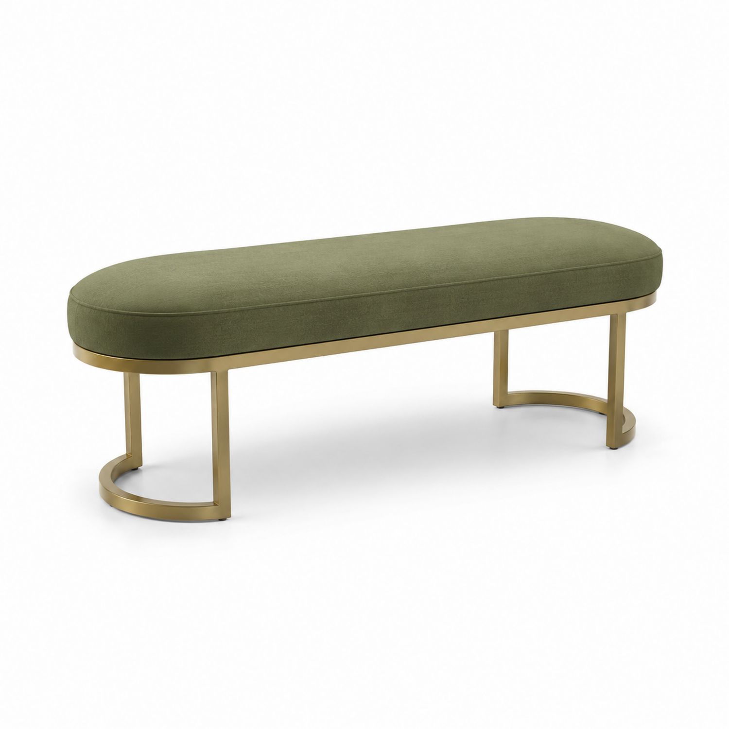 Panca ovale in tessuto poliestere verde e metallo 140x45x40 cm