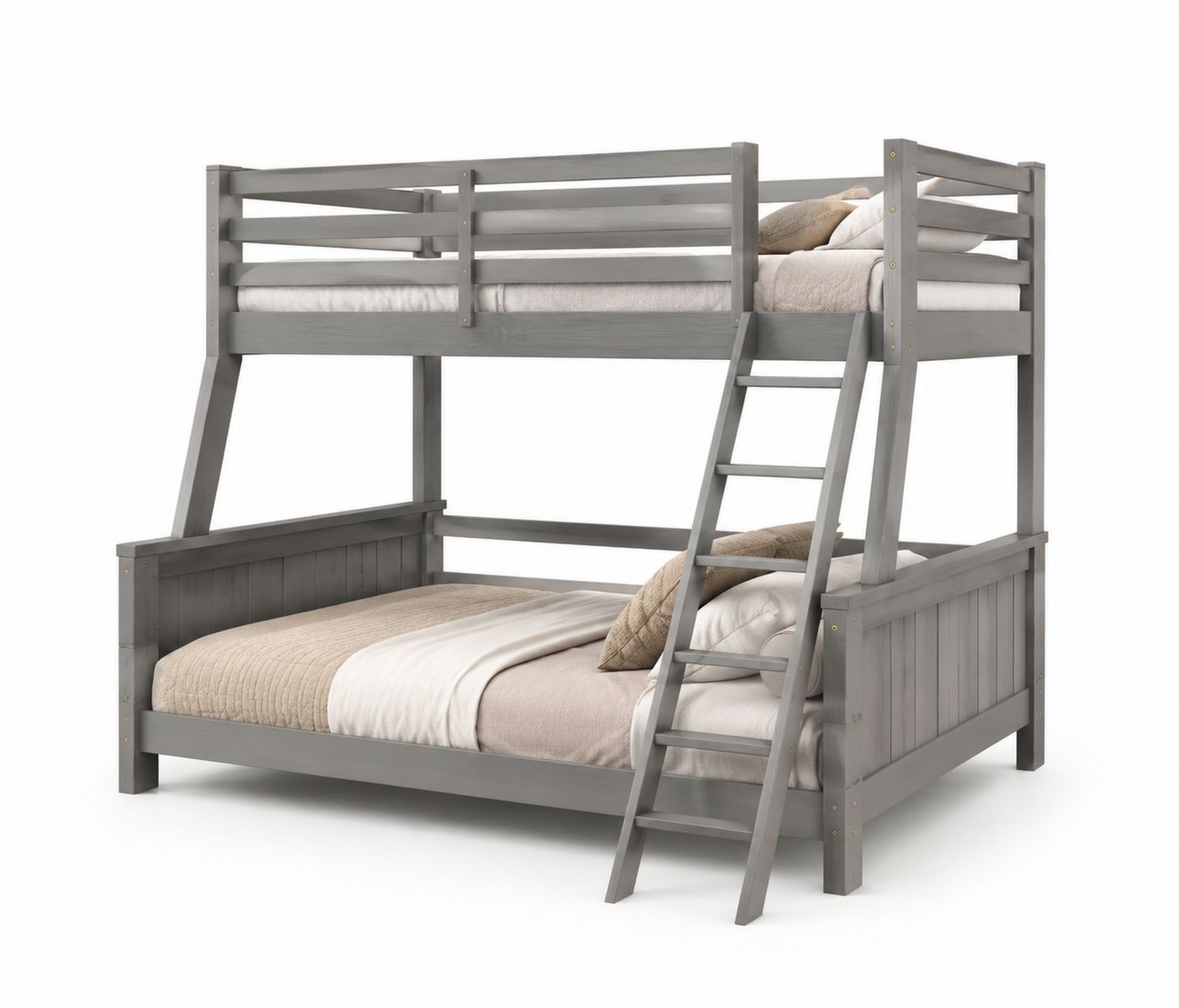 Letto a Castello Grigio in Legno Massiccio con Scala