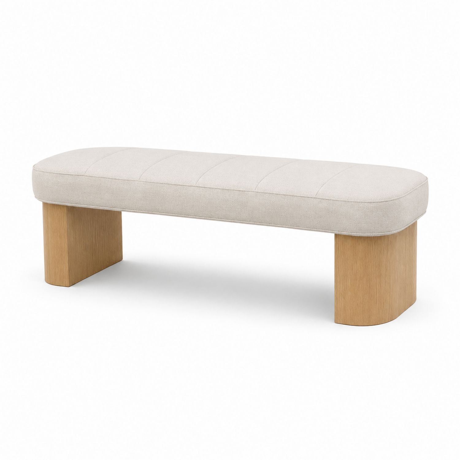 Panca rettangolare in tessuto di lino e legno di quercia 130x40x45 cm