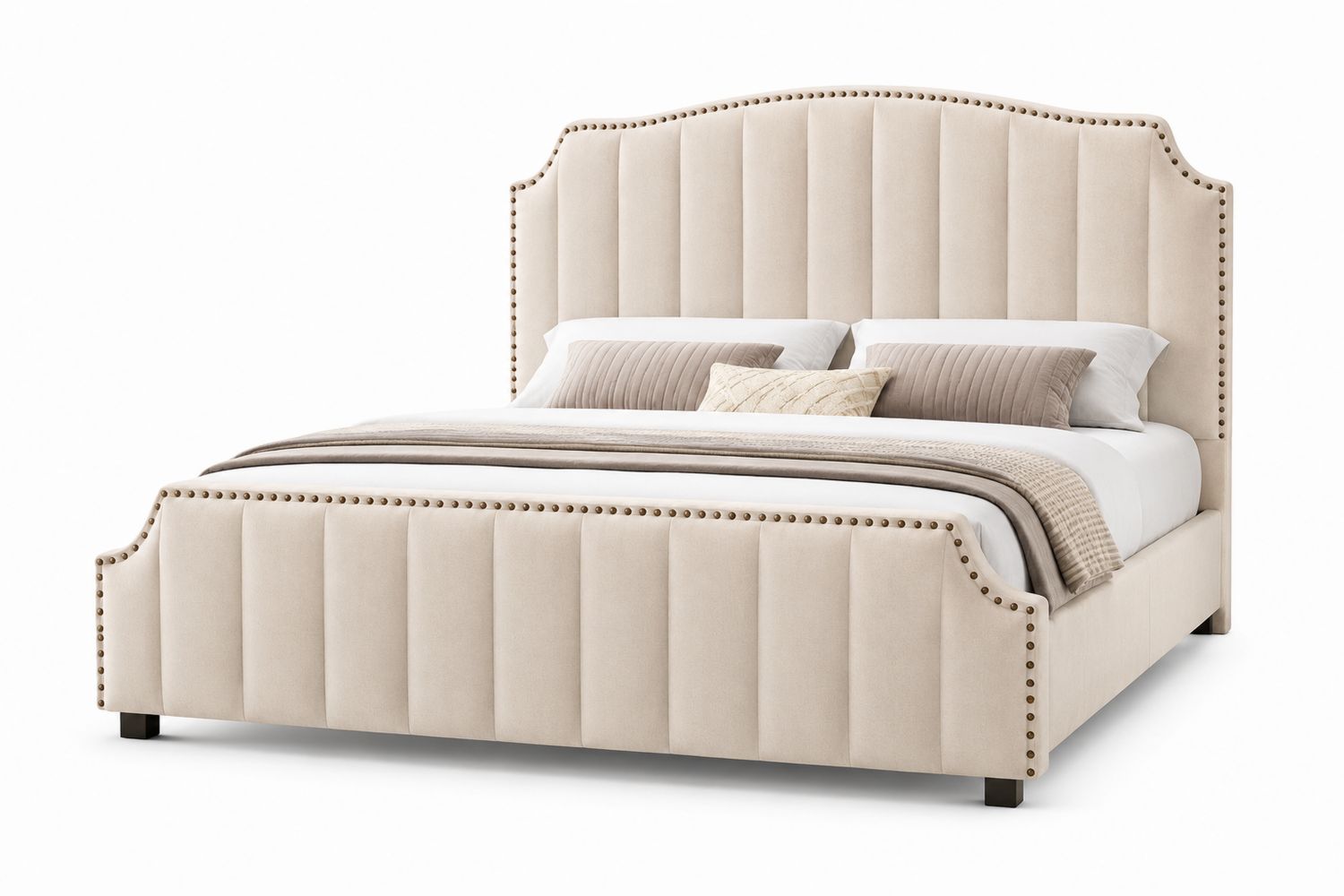 Letto imbottito in tessuto Beige