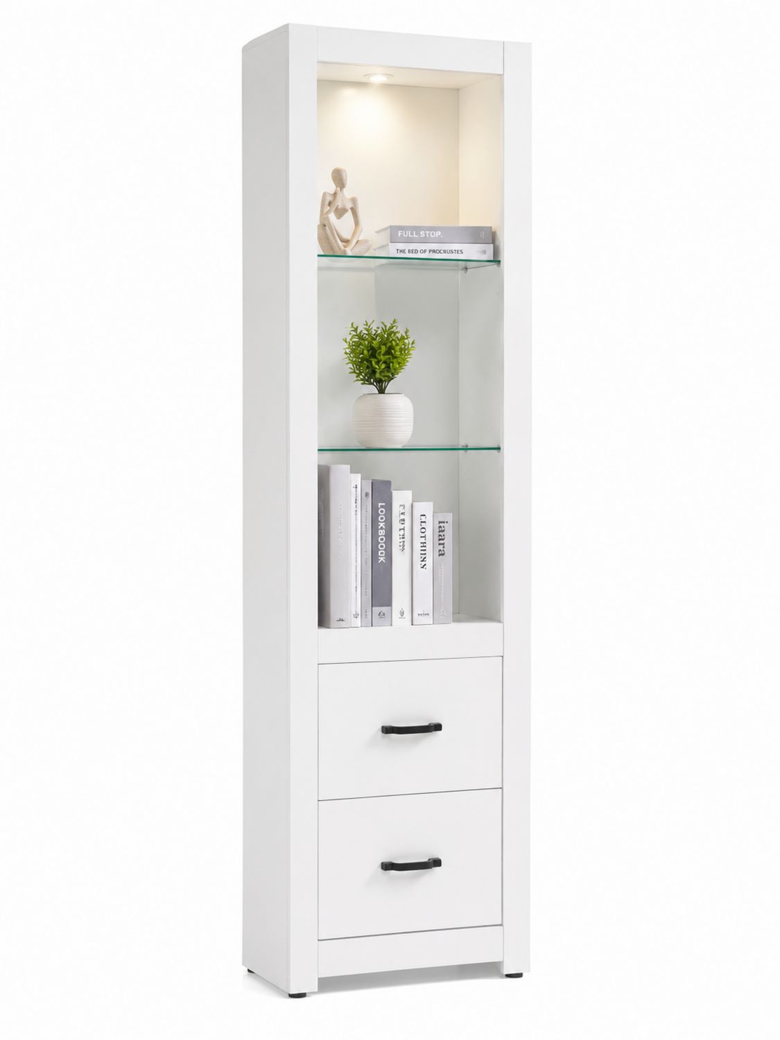 Libreria Bianca con Ripiani in Vetro Temperato e LED
