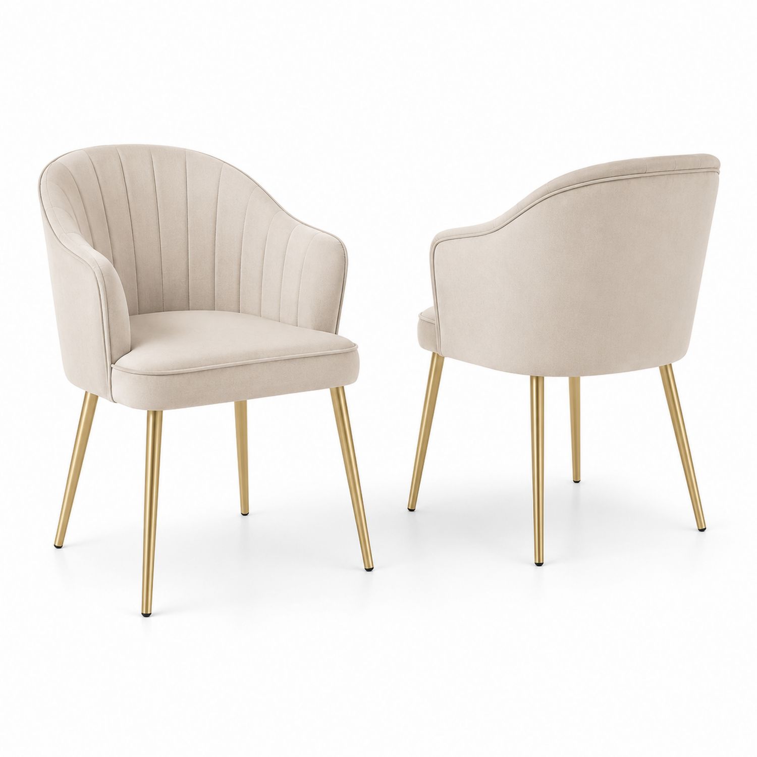 Set di 2 sedie in velluto crema con gambe in metallo dorato