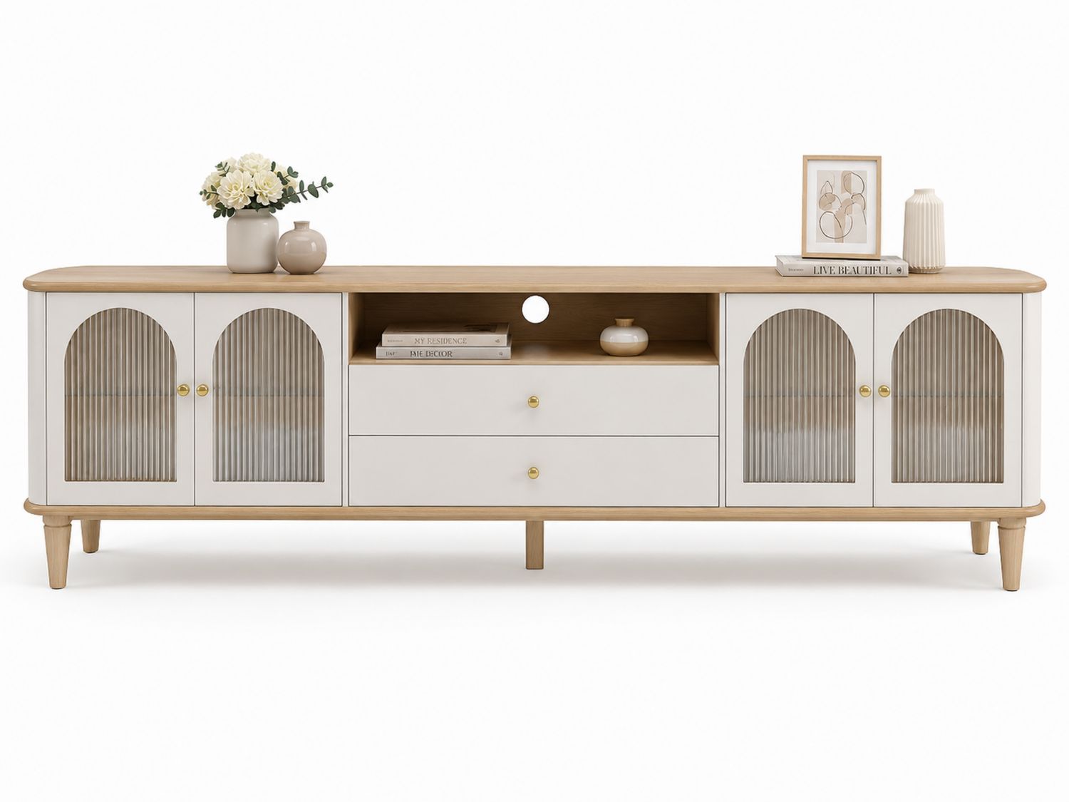 Mobile TV in Legno e Vetro con Cassetti 180x40x50 cm