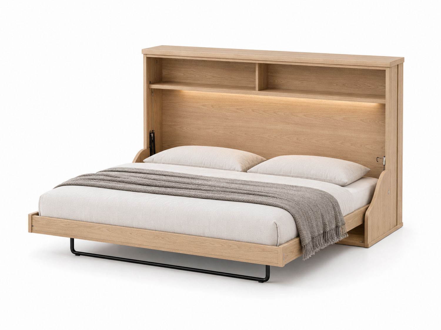 Letto a scomparsa in legno rovere chiaro con mensole 200cm x 160cm