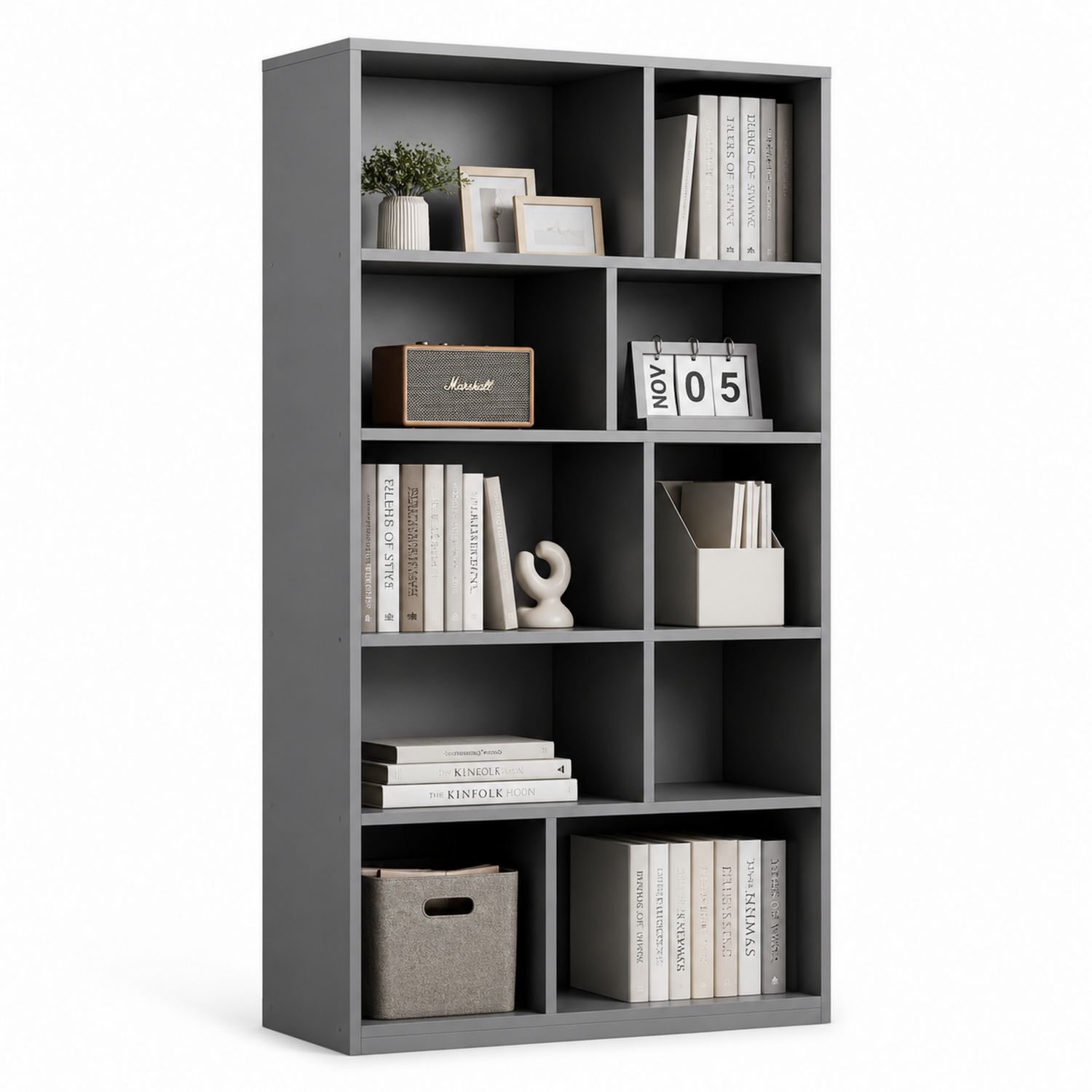 Libreria Alta Rettangolare in Legno Composito Grigio 180x90x30 cm