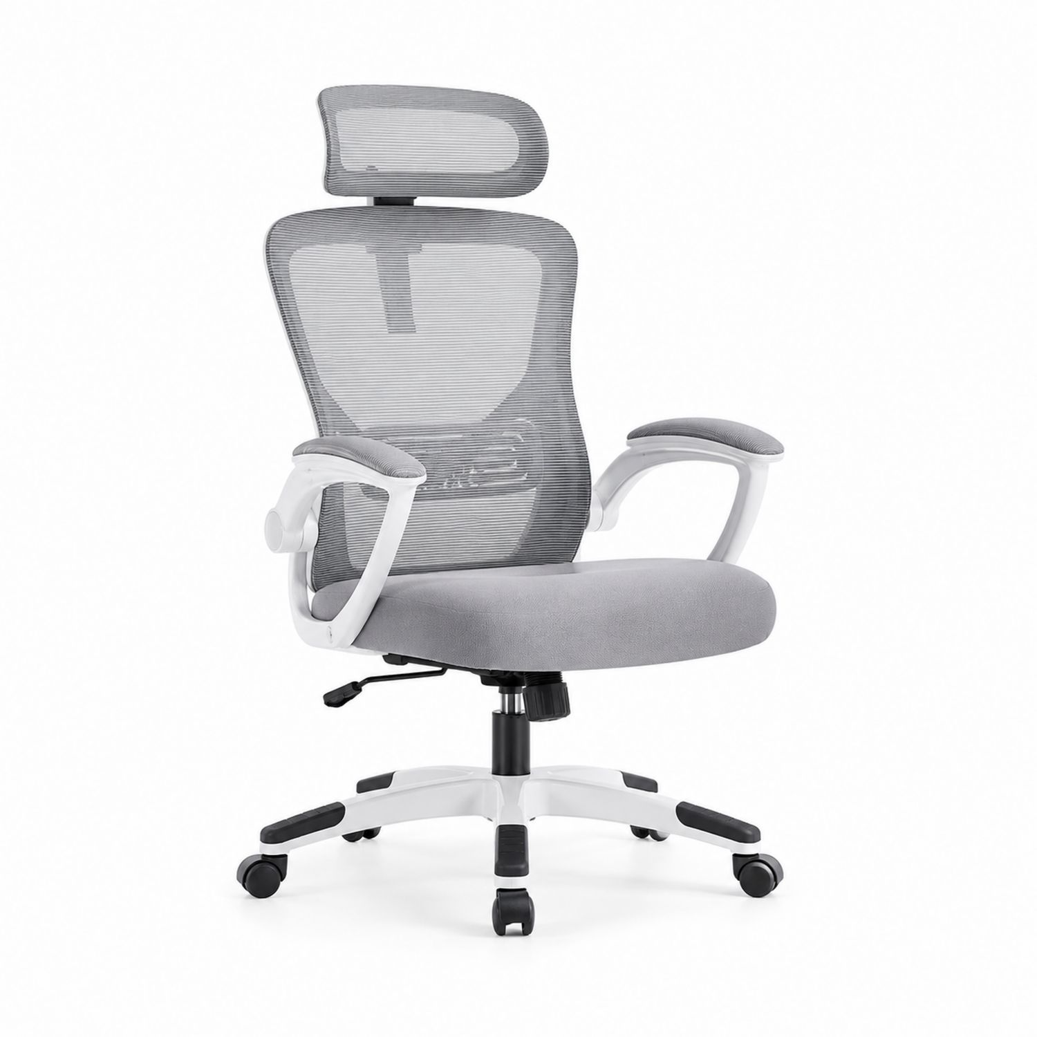 Sedia Ergonomica da Ufficio in Rete Grigia con Base ABS e Poggiatesta