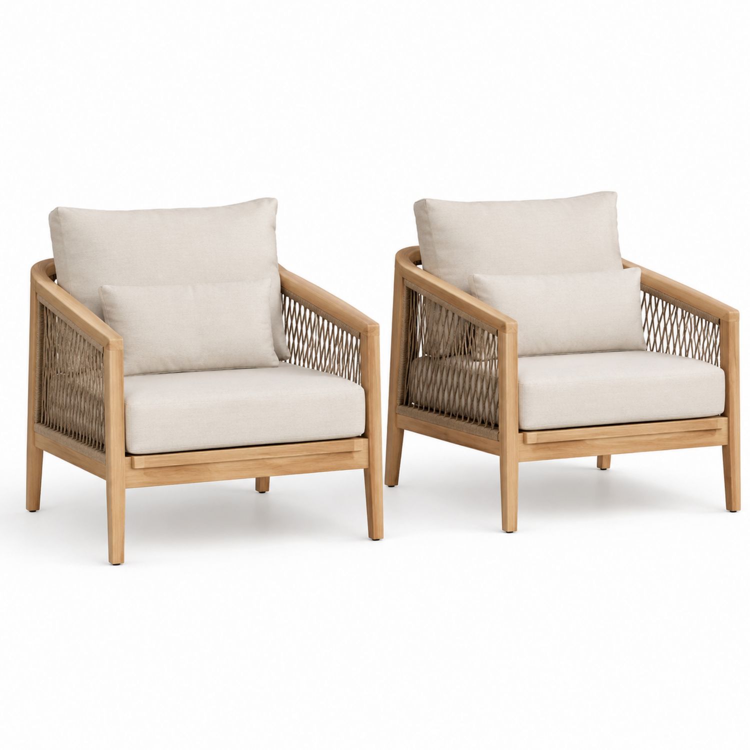 Set di 2 poltrone da esterno in legno con cuscini in poliestere Beige