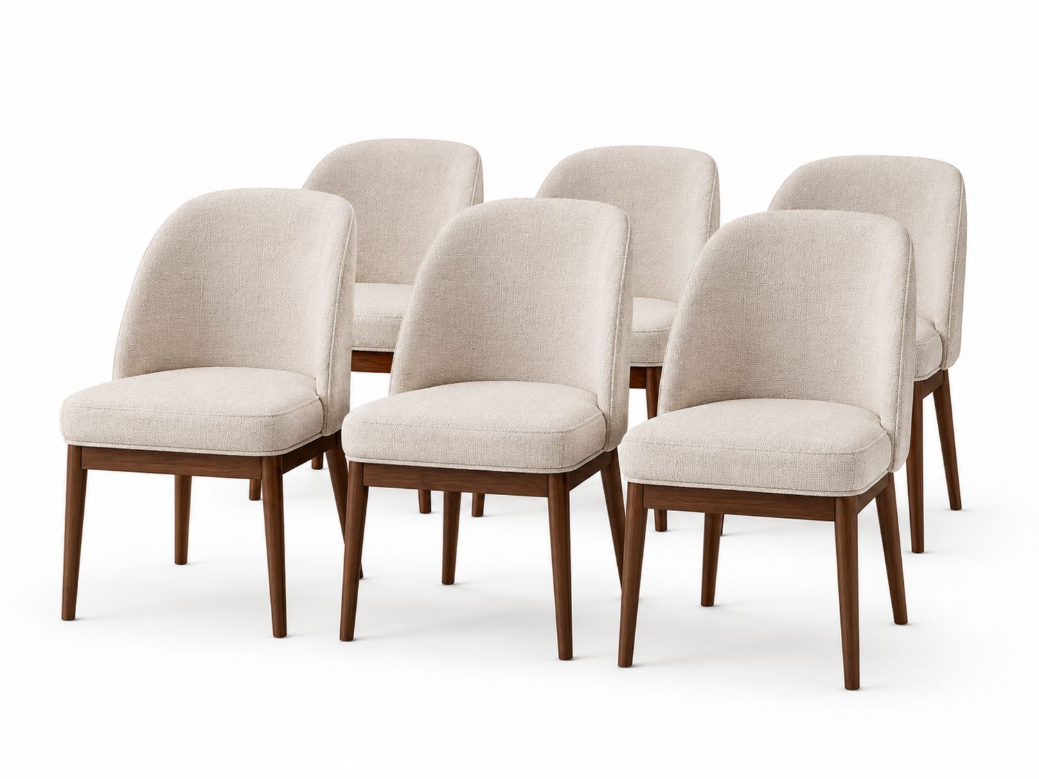 Set di 6 Sedie da Pranzo in Legno e Tessuto Beige