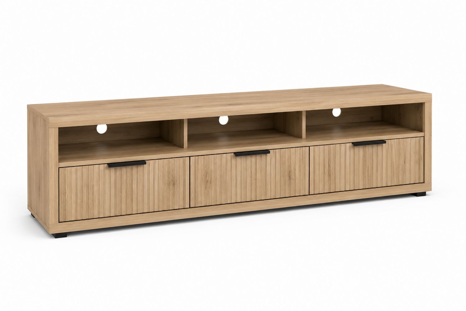 Mobile TV in legno di rovere con ante e ripiani aperti