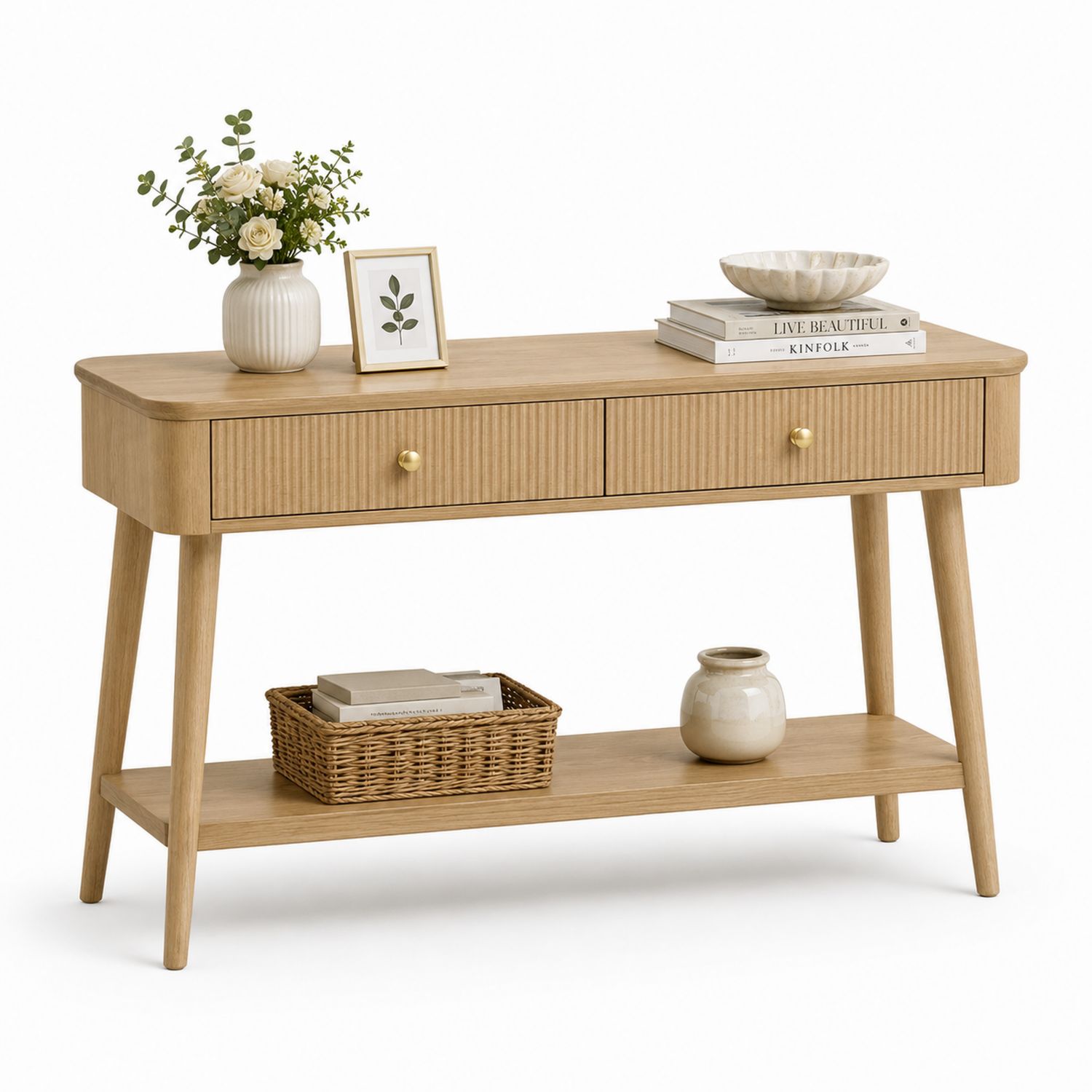 Consolle Rettangolare in Legno MDF con Cassetti e Ripiano