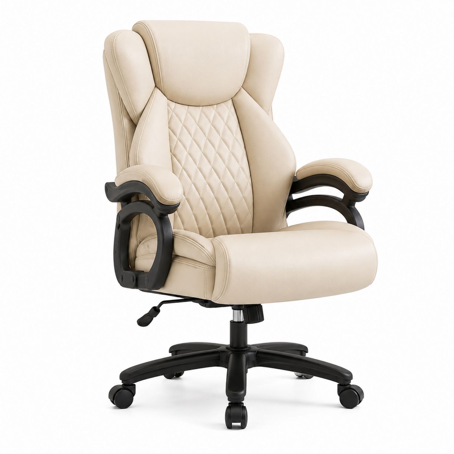 Sedia da Ufficio Ergonomica in Pelle Sintetica Beige con Base Girevole