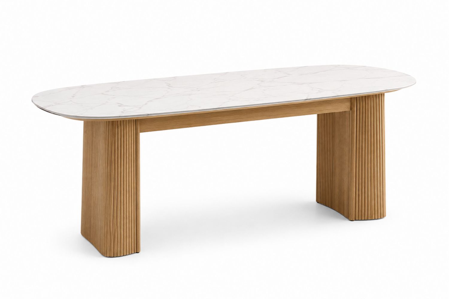 Tavolo da pranzo ovale in marmo artificiale e legno