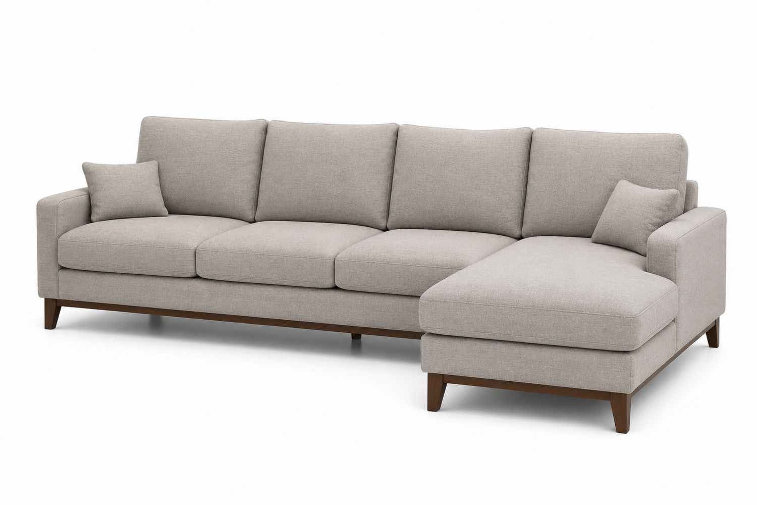 Divano angolare in tessuto di poliestere grigio con chaise longue
