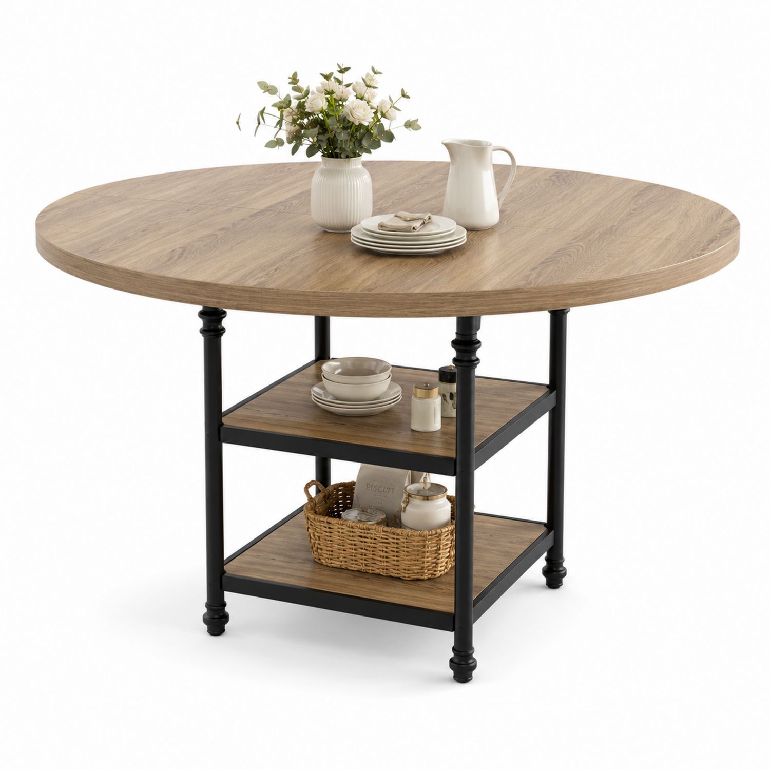 Tavolo da pranzo rotondo in legno e metallo, diametro 120 cm