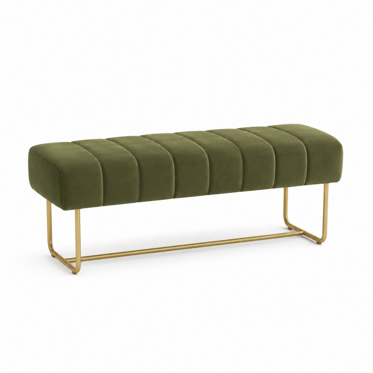 Panca in velluto verde e metallo dorato 120x40x45 cm