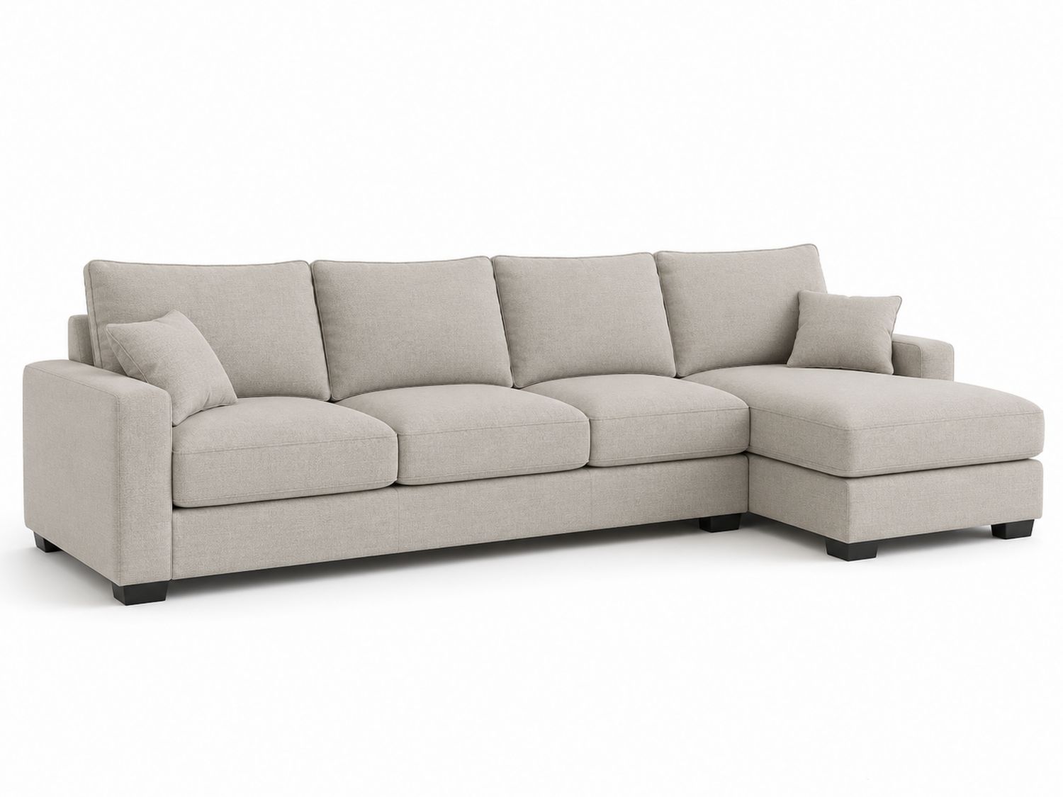 Divano angolare in tessuto beige con chaise longue