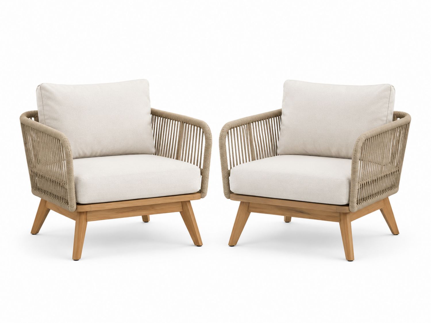 Set di Sedie da Esterno in Legno di Acacia con Cuscini Beige