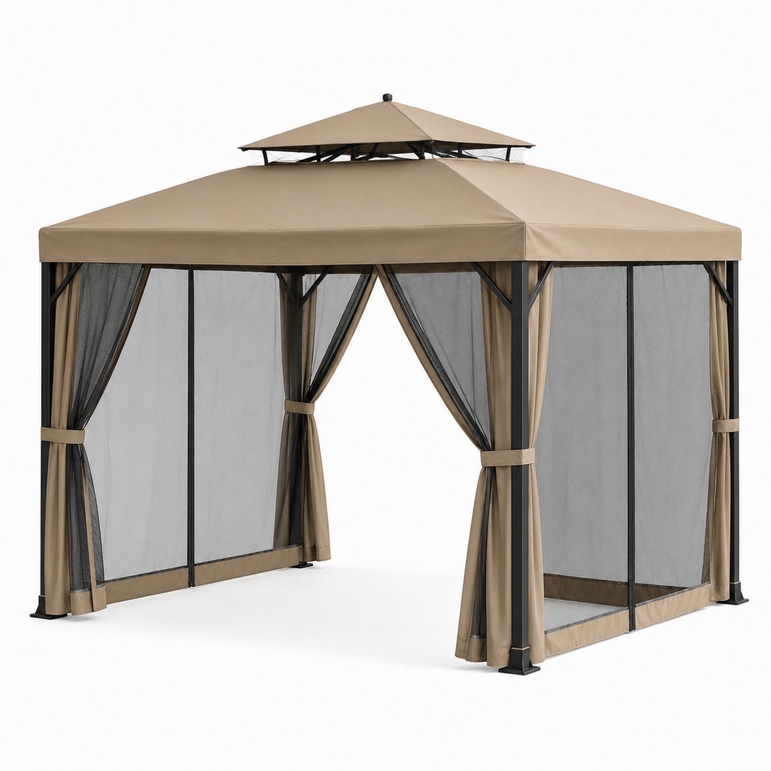 Gazebo da Giardino in Alluminio 3x3m Beige con Zanzariera