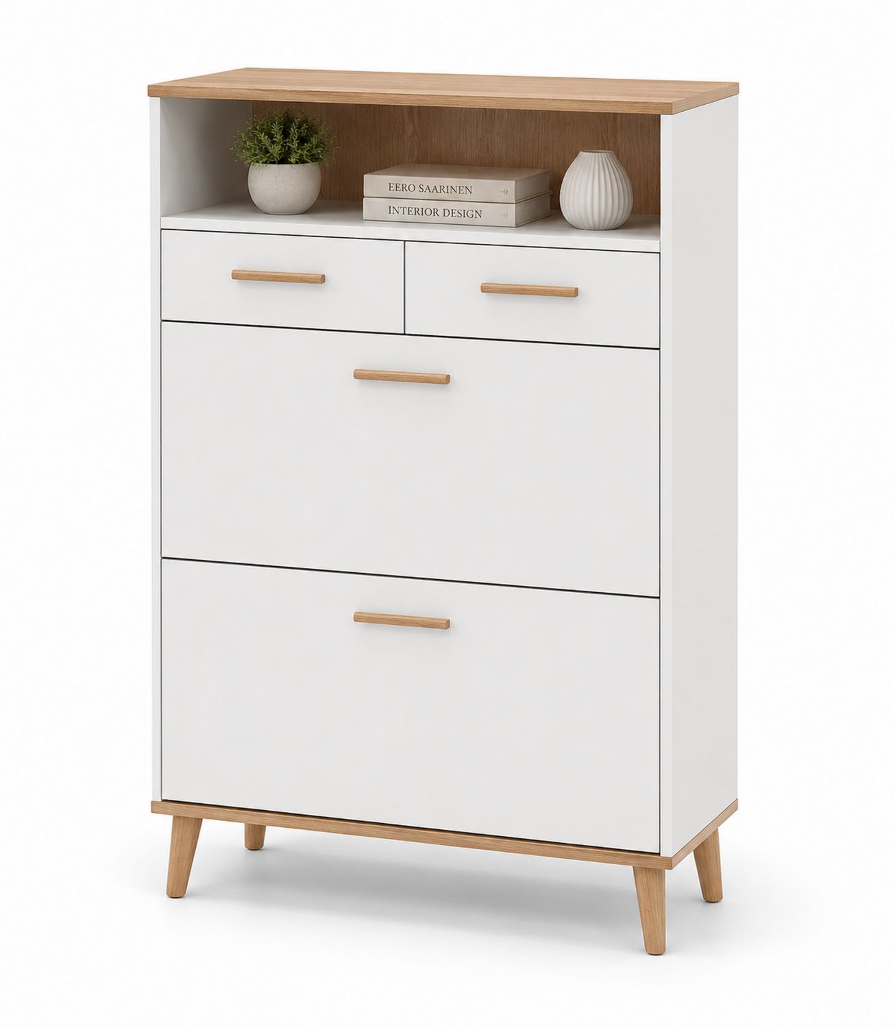 Credenza in MDF e Legno Massello Bianco e Rovere 117x80x35cm