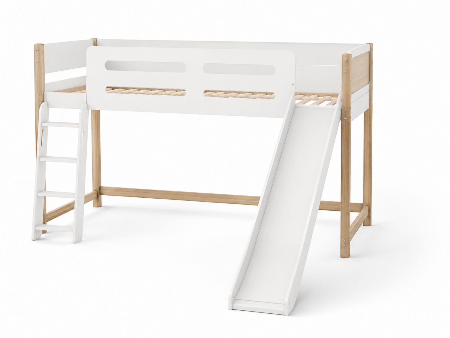 Letto a Soppalco per Bambini in Legno con Scivolo e Scala