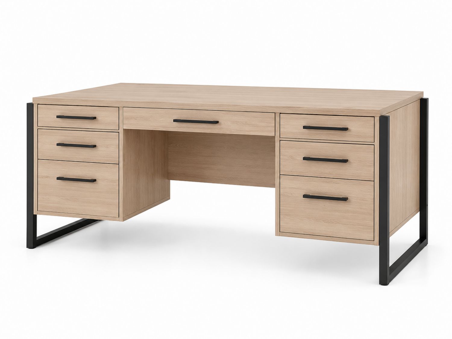 Scrivania in legno con 6 cassetti, Rovere chiaro