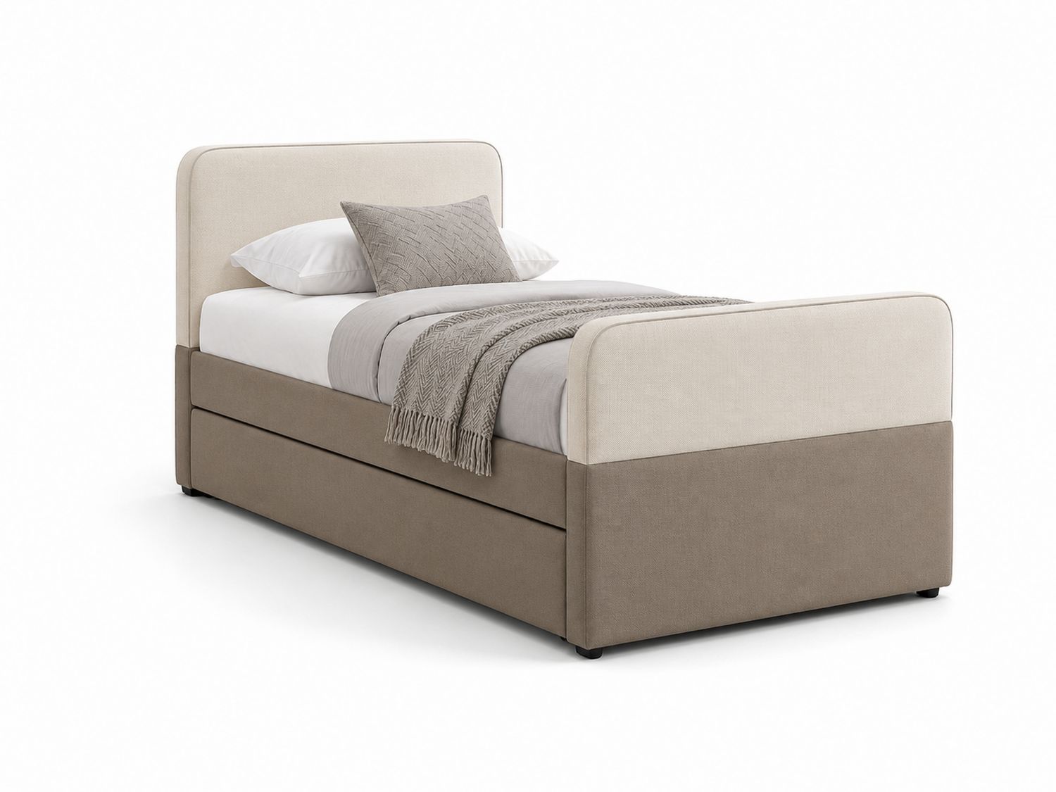 Letto singolo in tessuto con contenitore 200x90 cm Beige/Talpa