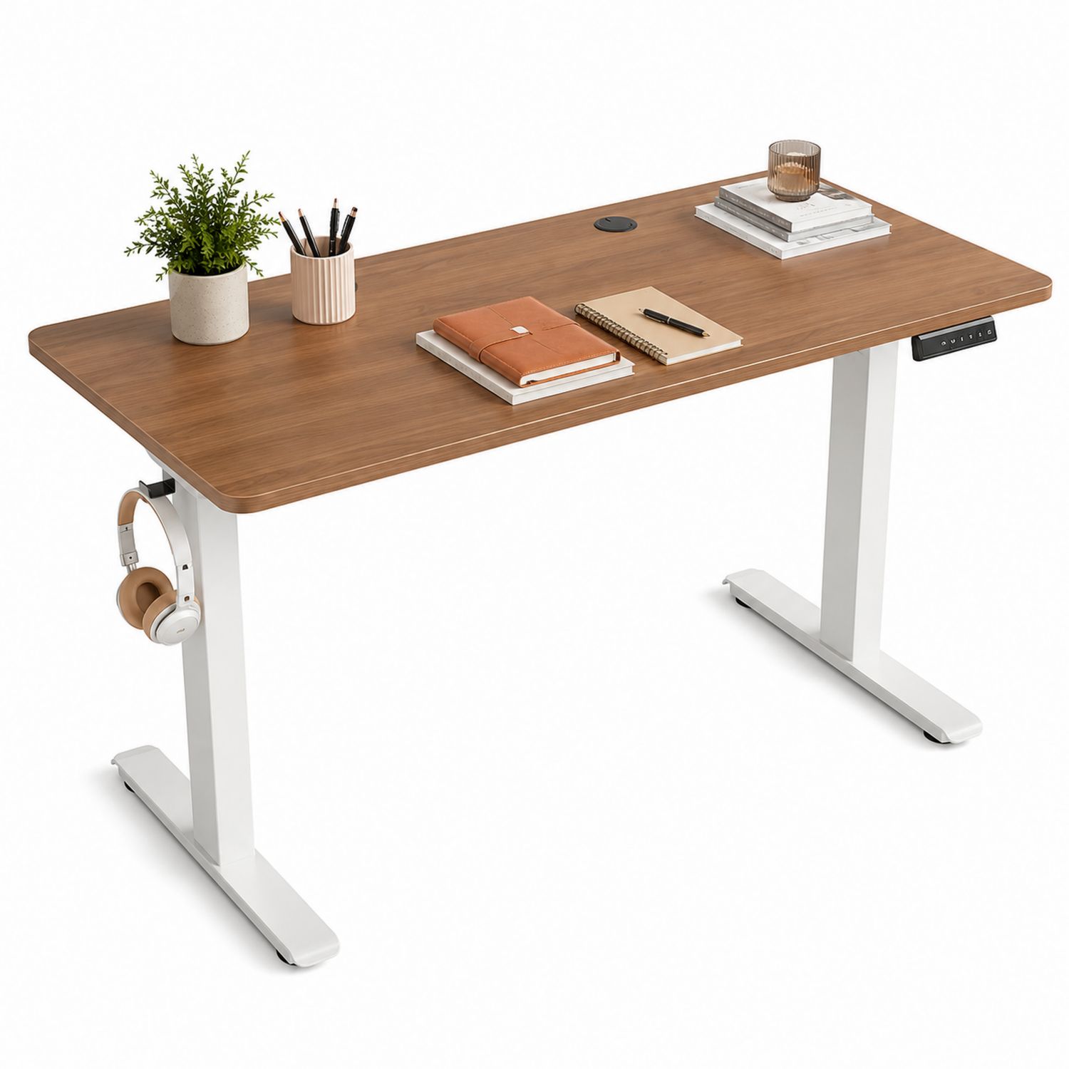 Scrivania regolabile in legno e metallo bianco 140x70 cm
