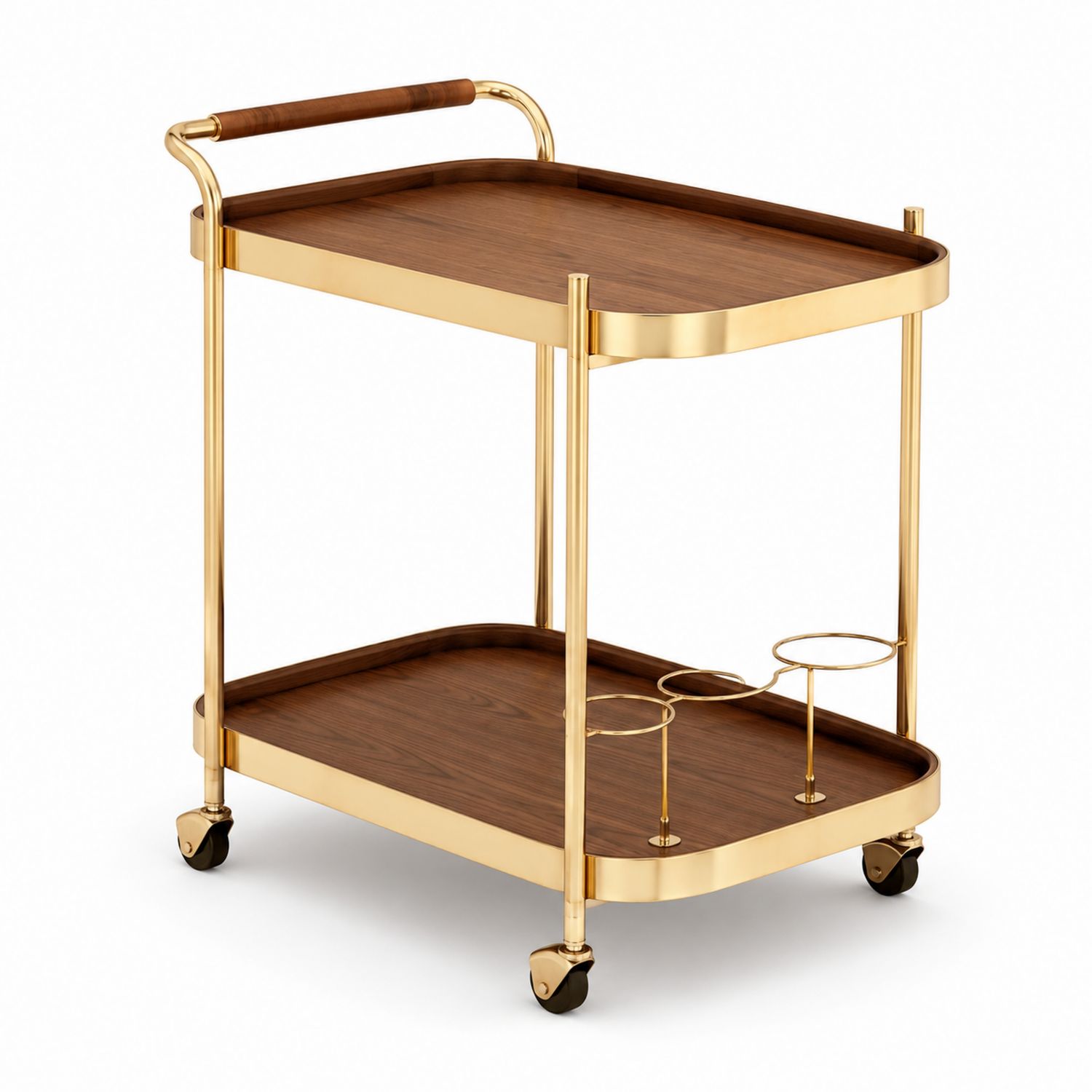 Carrello bar in legno e acciaio inox dorato con ruote
