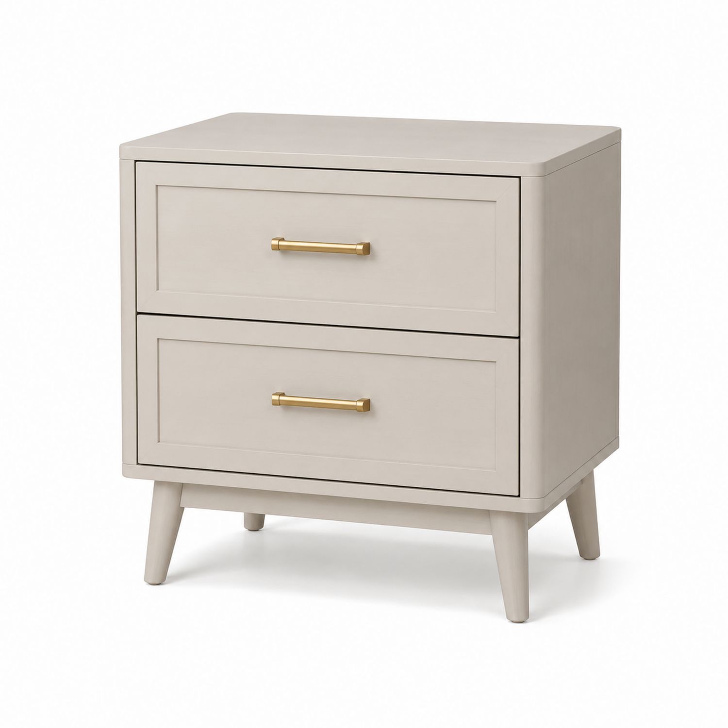 Comodino in Legno con 2 Cassetti, Beige e Oro