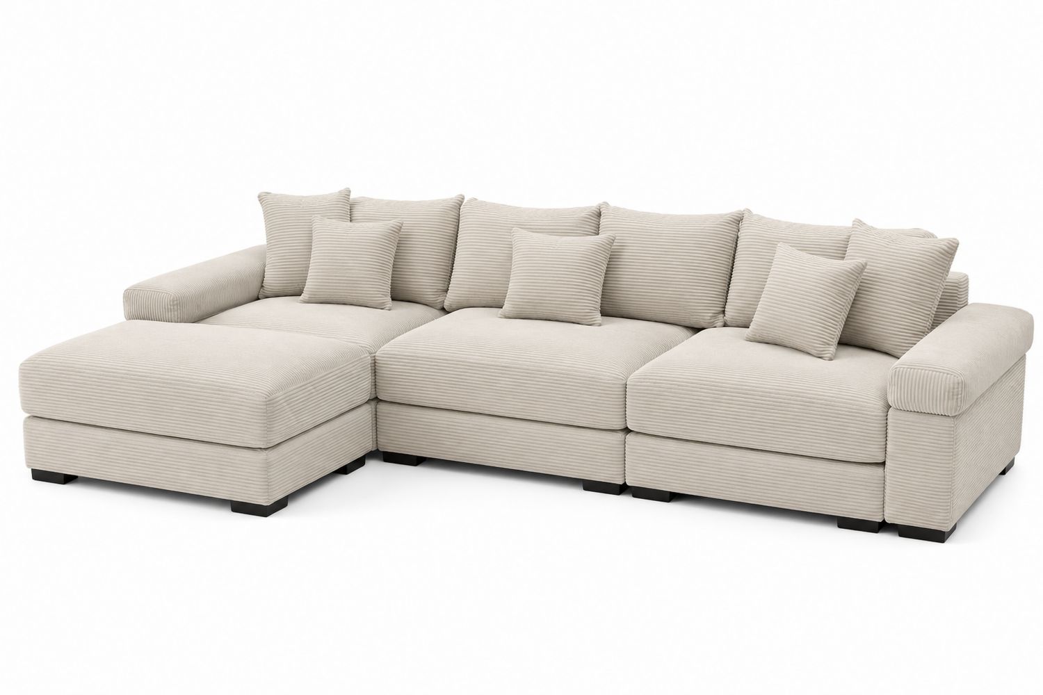 Divano angolare in tessuto velluto a coste beige