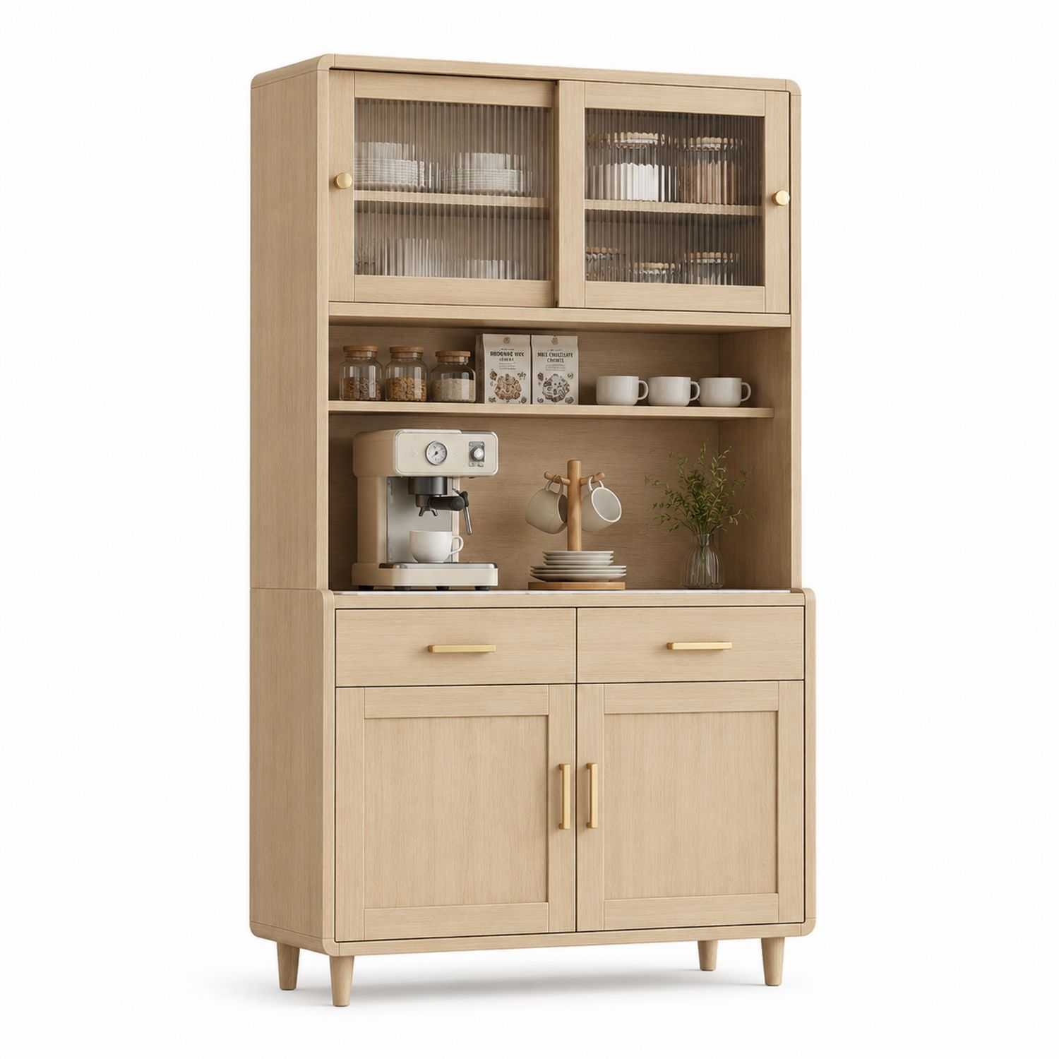Credenza in Legno Rovere Chiaro con Ante in Vetro