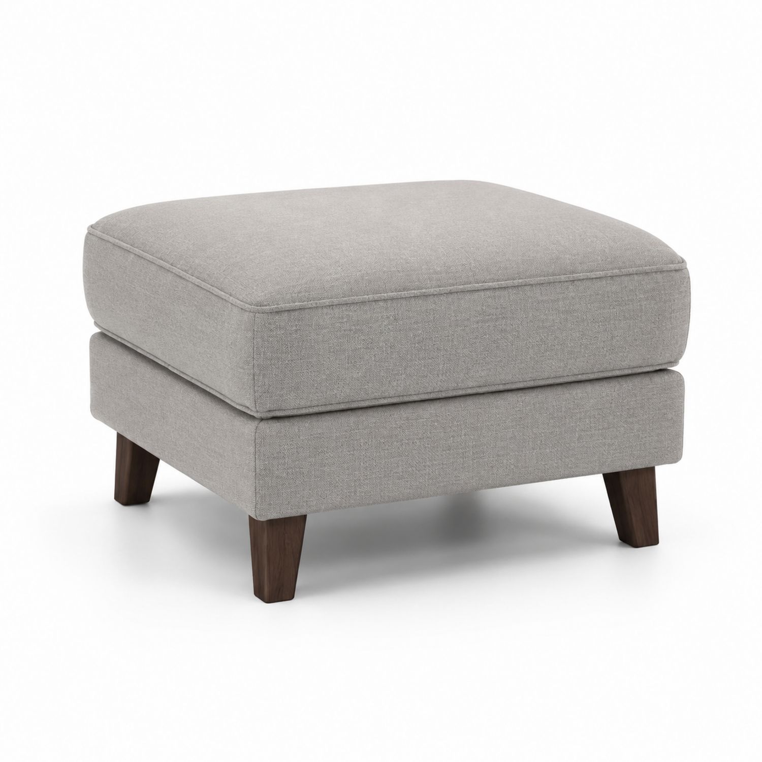 Pouf in Tessuto Grigio con Gambe in Legno Massello