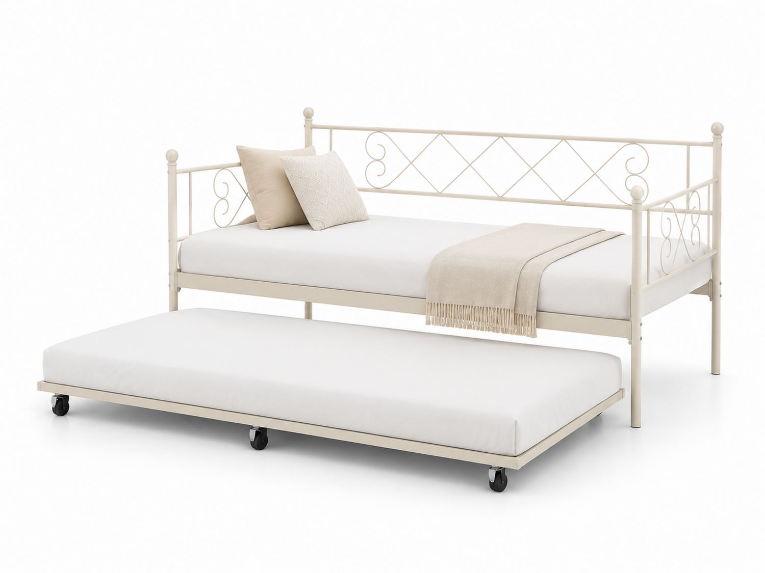Letto in Metallo con Letto Estraibile Bianco