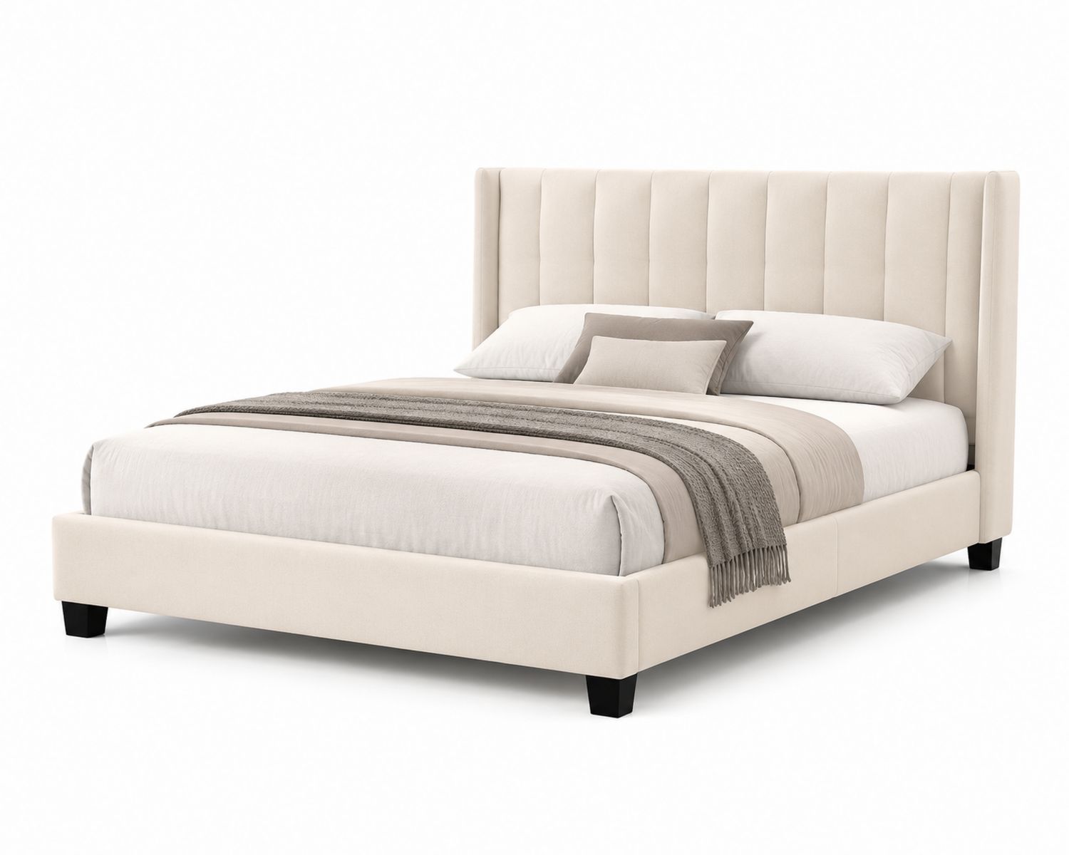 Letto matrimoniale in legno e tessuto crema 160x200 cm