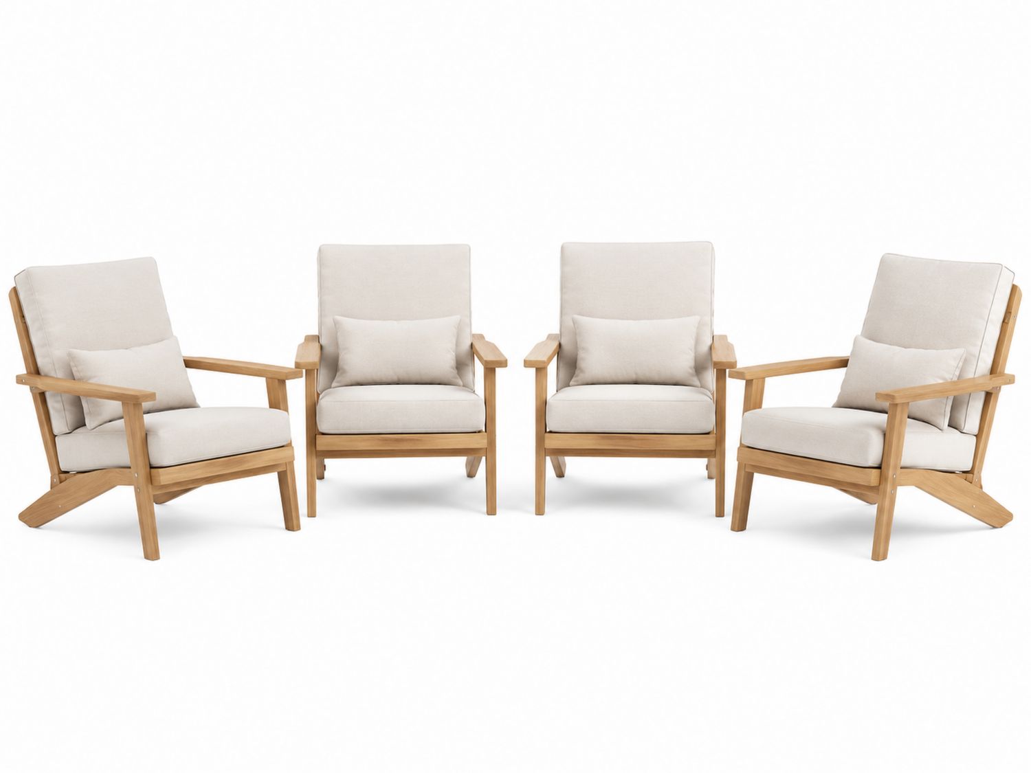 Set di 4 sedie da esterno in Teak e Poliestere Beige