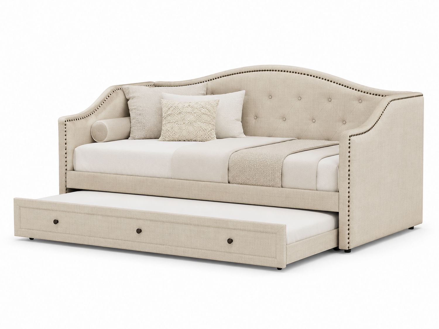 Divano Letto Estraibile in Tessuto Beige
