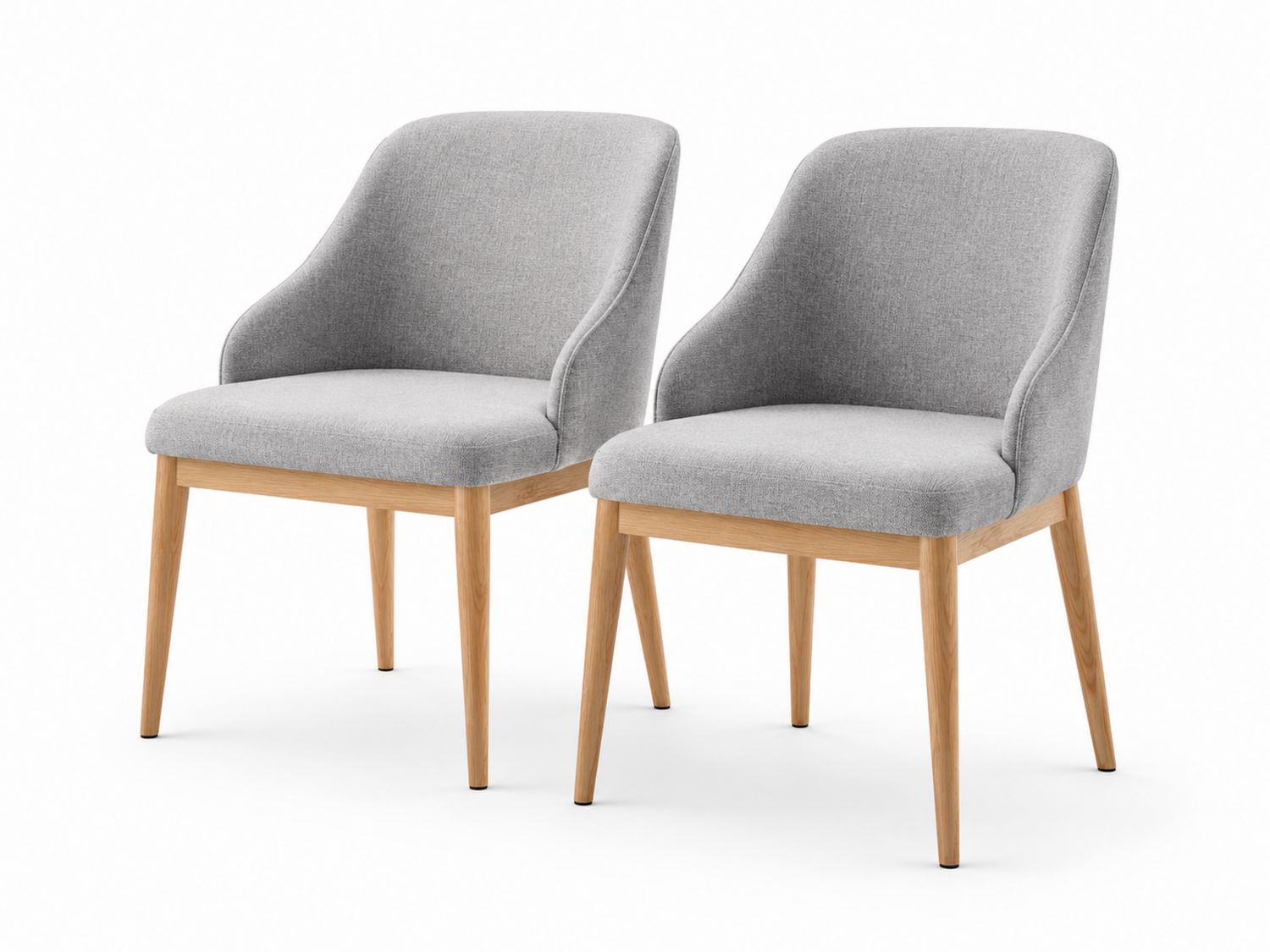 Set di 2 Sedie in Tessuto Grigio con Gambe in Legno di Rovere