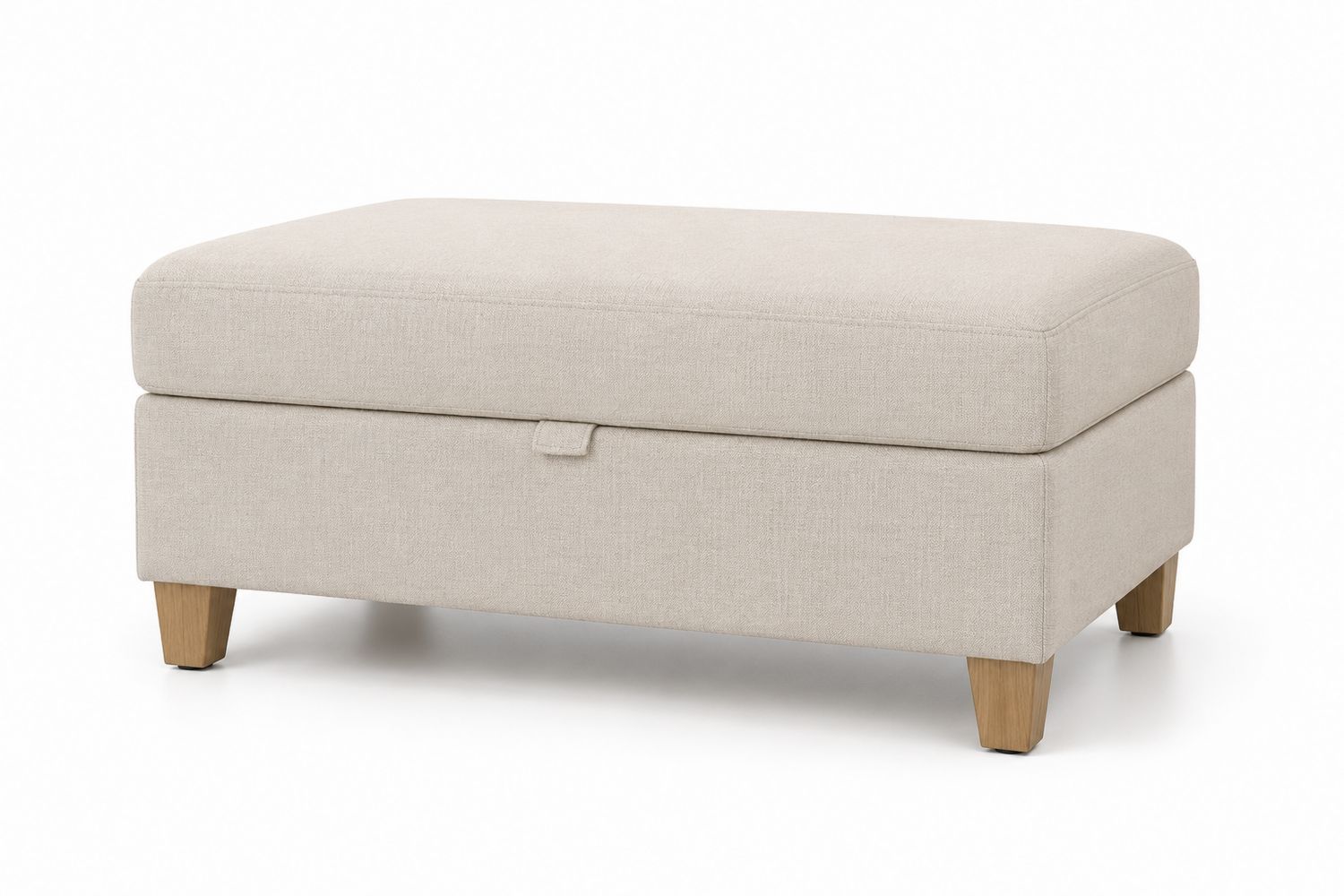 Pouf con Contenitore in Tessuto Beige e Gambe in Legno