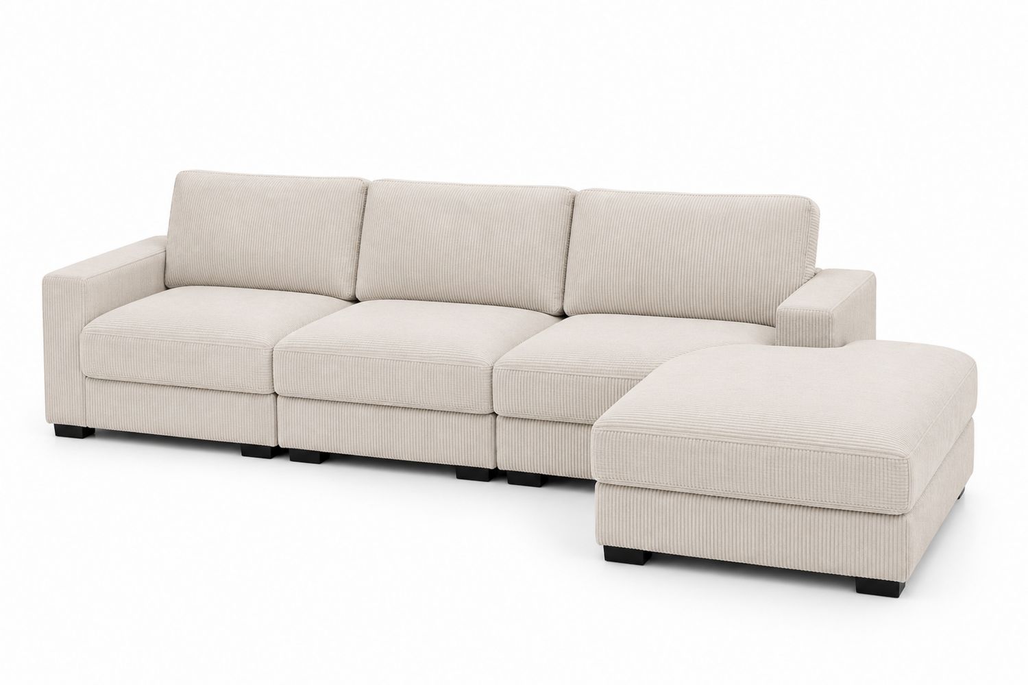 Divano componibile ad angolo in tessuto beige a coste