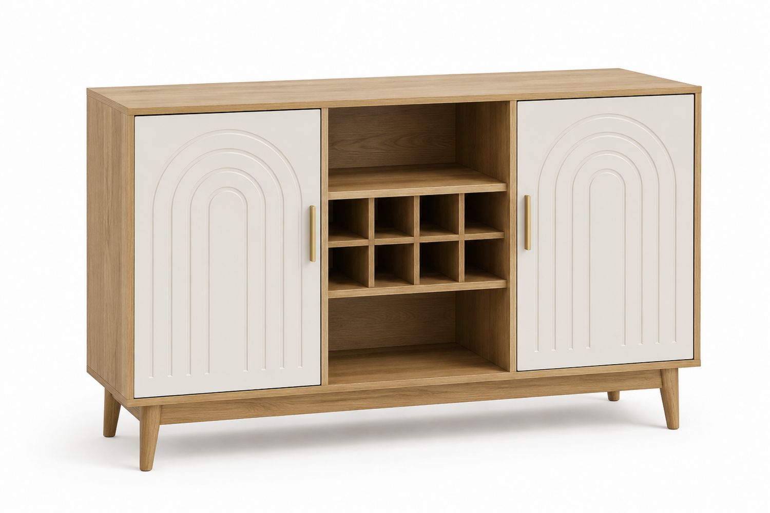 Credenza in Legno con Ante Bianche e Ripiani per Vino