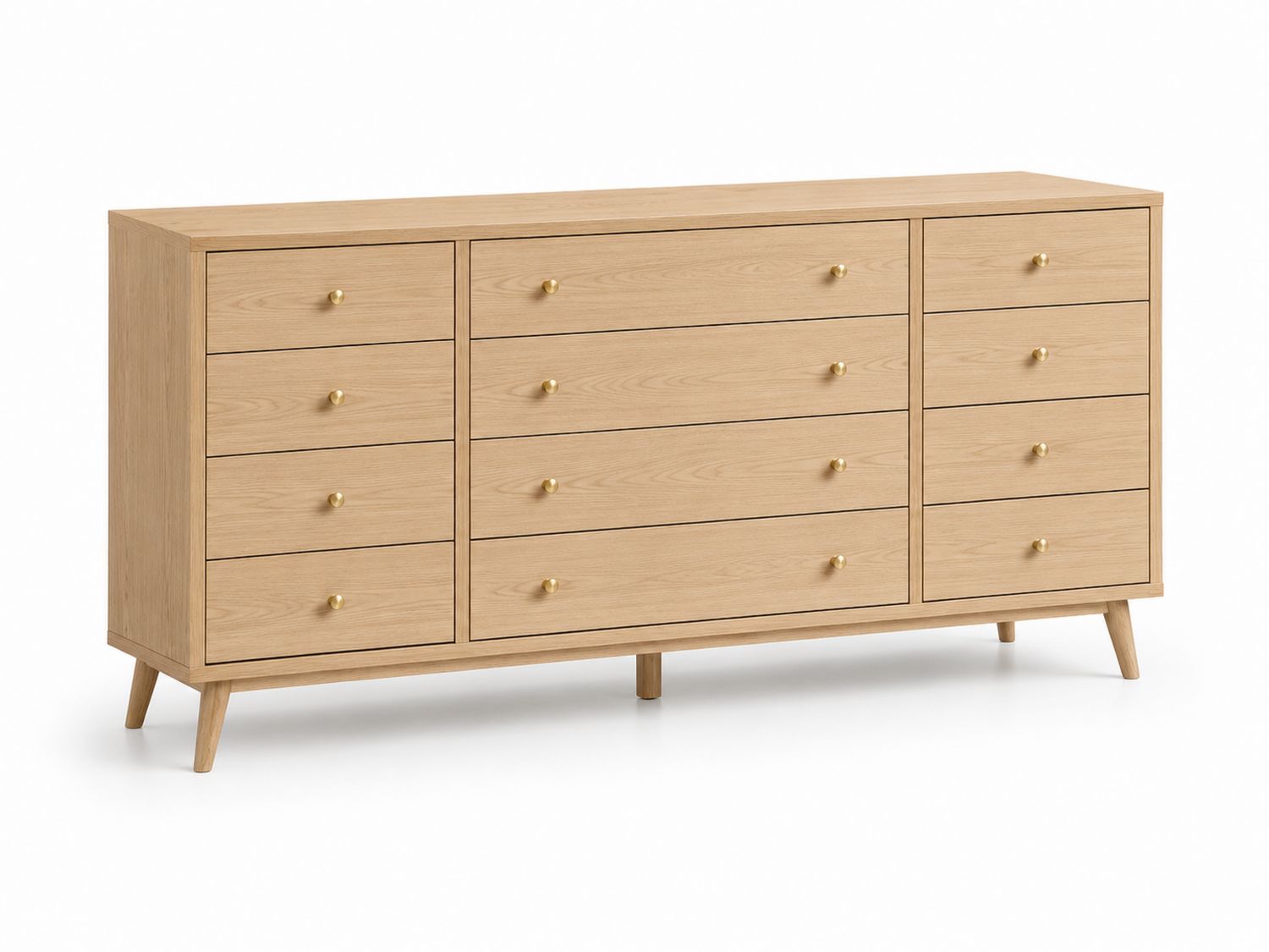 Cassettiera in legno massello con 12 cassetti Rovere chiaro