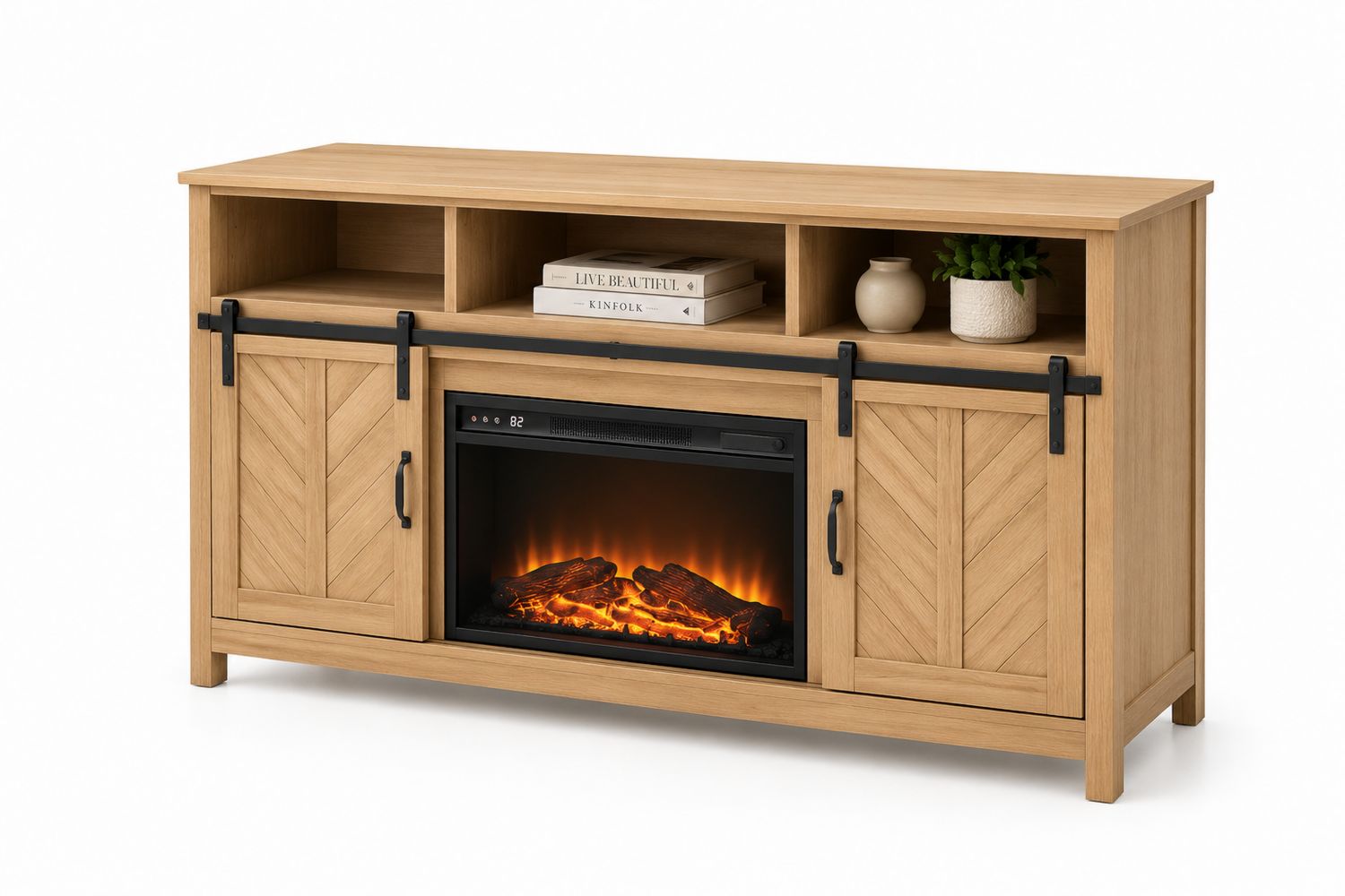 Mobile TV in Legno con Camino Elettrico